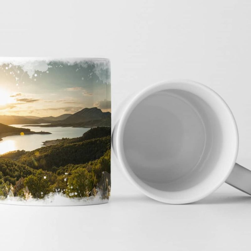 Tasse Geschenk Bergwiese – Sonnenuntergang über dem See