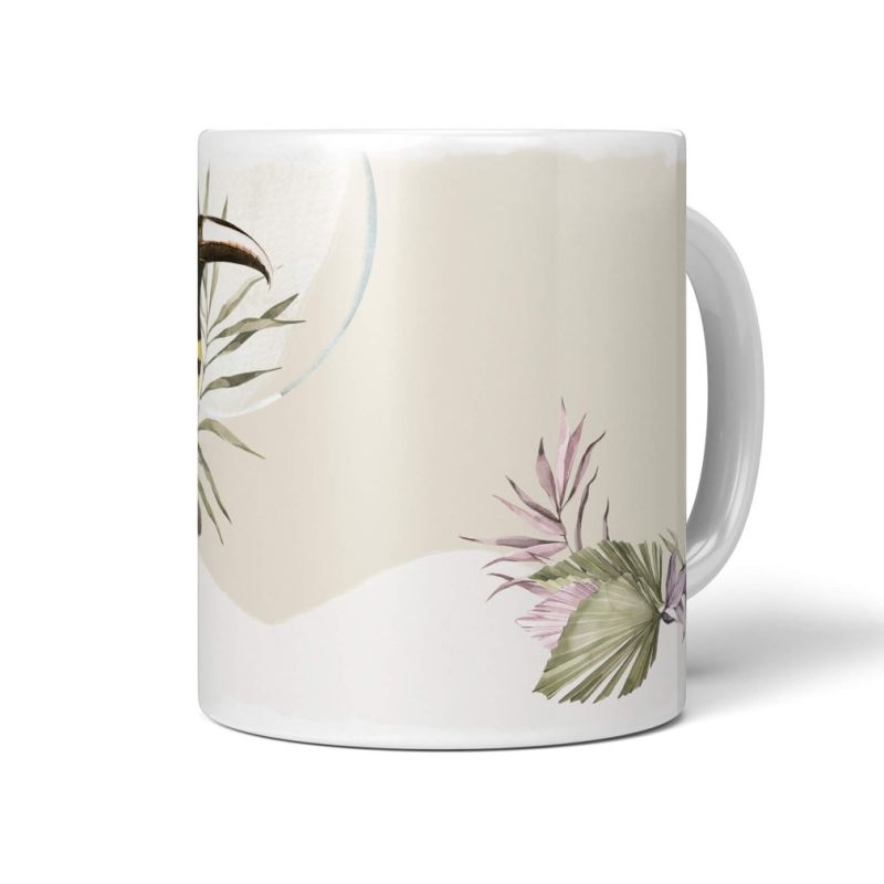 Dekorative Tasse mit schönem Vogel Motiv Tukan Exotisch Tropisch einzigartiges Design Pastelltöne