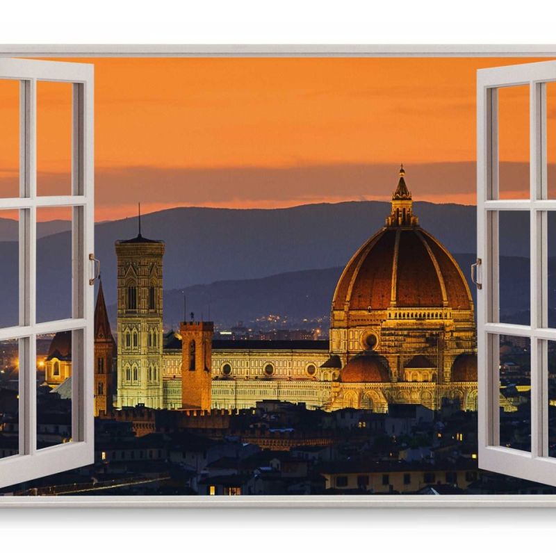 Wandbild 120x80cm Fensterbild Florenz Italien Kathedrale Sonnenuntergang