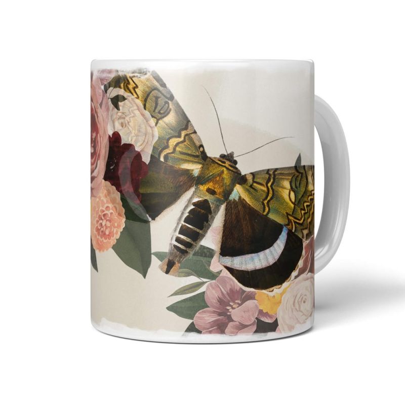 Dekorative Tasse mit schönem Motiv Blumen Blüten Blumenstrauß Schmetterling Kunstvoll