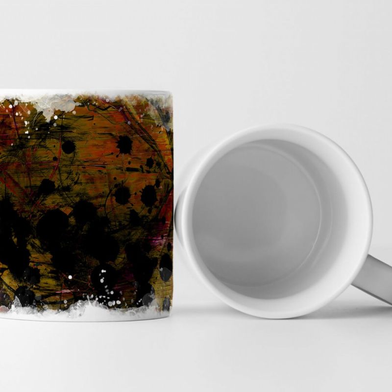 Tasse Geschenk schwarze Farbpunkte, Splashart, orange, grün, unruhig