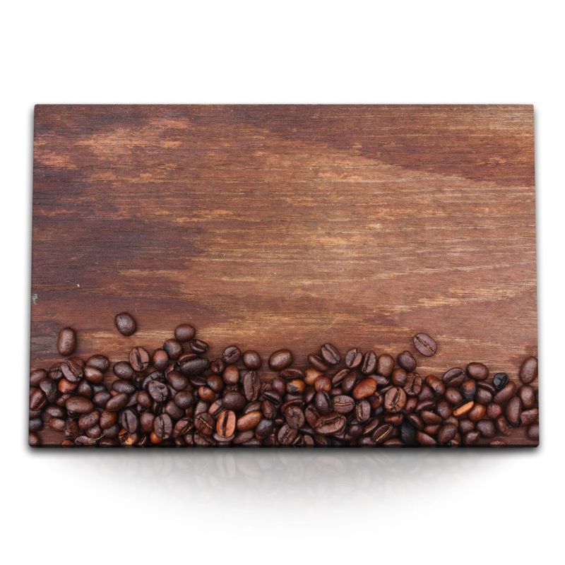 120x80cm Wandbild auf Leinwand Kaffee Kaffeebohnen Holz Braun Küche