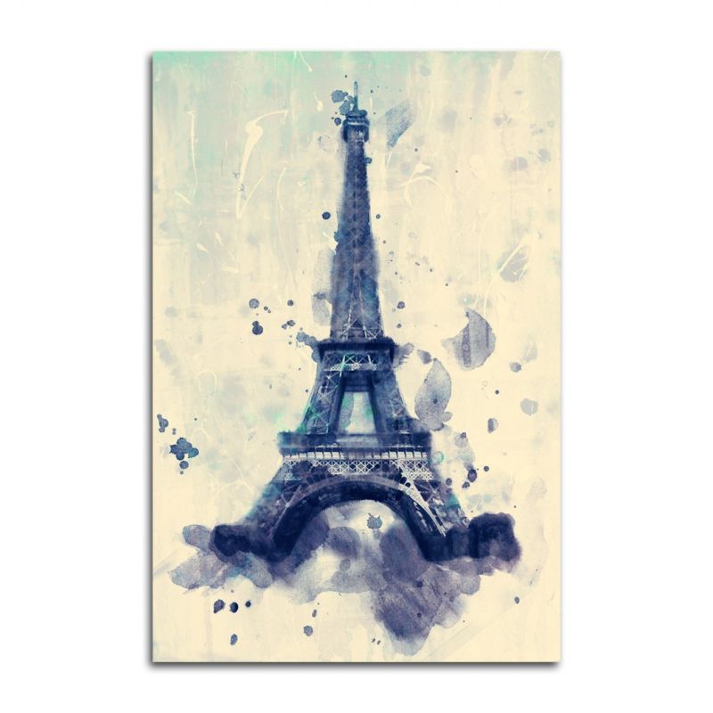 Eifelturm Paris Aquarell Art in 90x60cm auf Leinwand fertig gerahmt