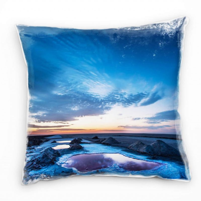 Seen, Strand, Sonnenuntergang, blau, orange Deko Kissen 40x40cm für Couch Sofa Lounge Zierkissen