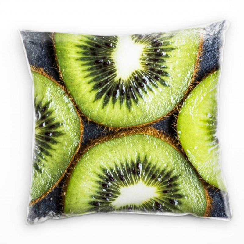 Macro, Kiwi, grün, grau Deko Kissen 40x40cm für Couch Sofa Lounge Zierkissen