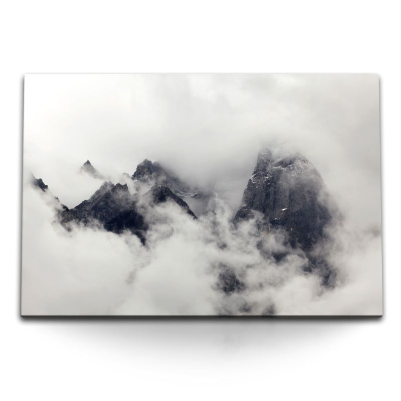 120x80cm Wandbild auf Leinwand Wolken Berge Nebel Klippen Berggipfel Bergspitze