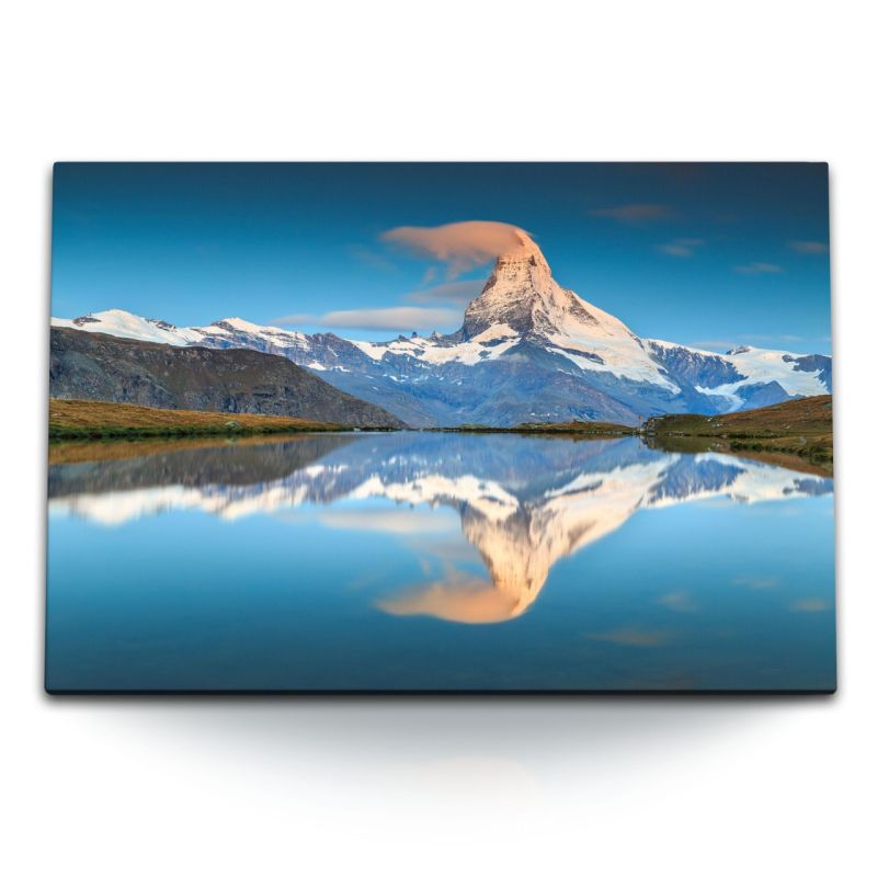 120x80cm Wandbild auf Leinwand Matterhorn Alpen See Schweiz Berggipfel Schneegipfel