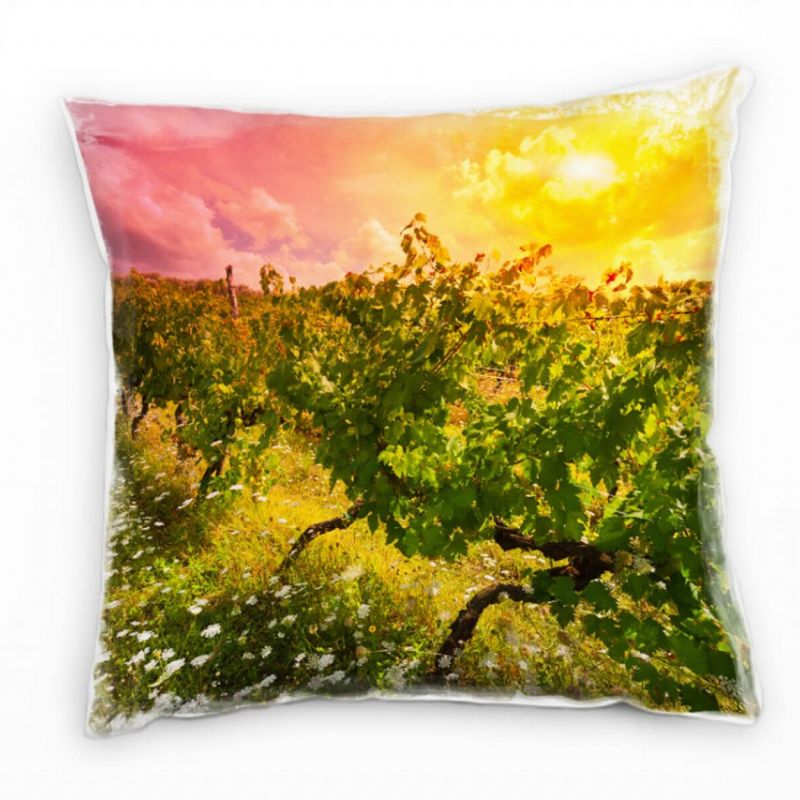 Landschaft, Weinstöcke, grün, gelb, pink Deko Kissen 40x40cm für Couch Sofa Lounge Zierkissen