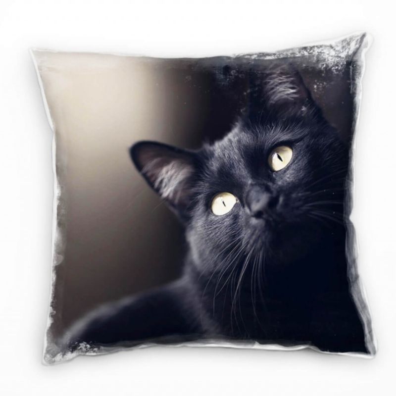 Tiere, Katze, grüne Augen, schwarz Deko Kissen 40x40cm für Couch Sofa Lounge Zierkissen