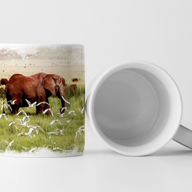 Tasse Geschenk Afrikanischer Elefant und Vögel