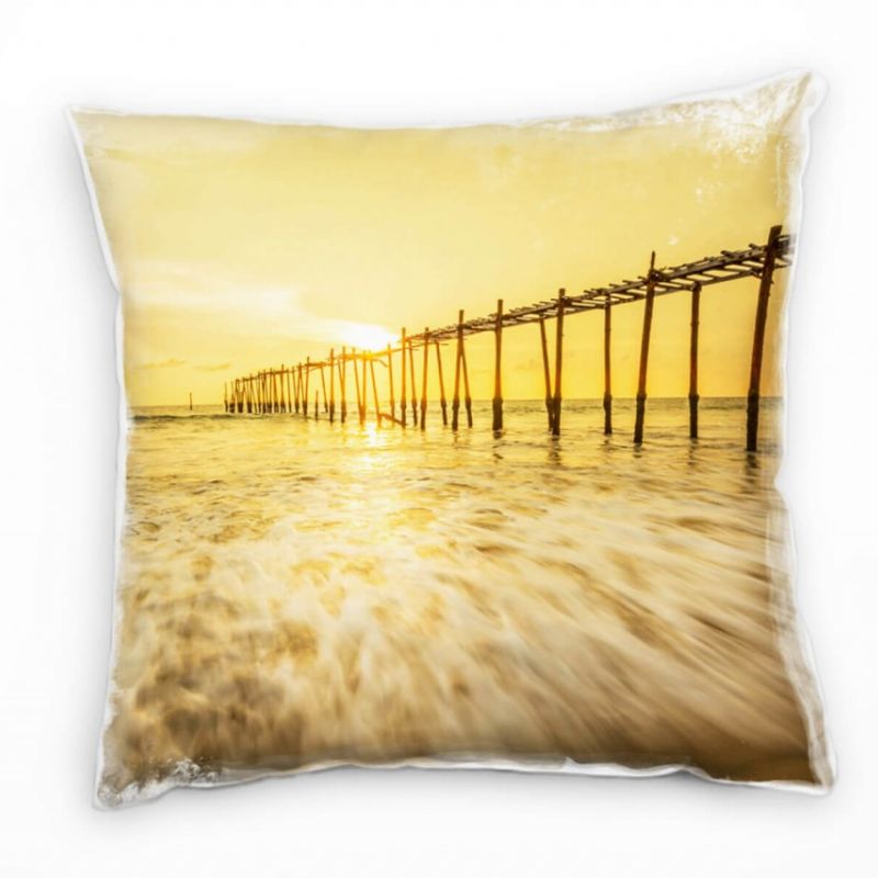 Meer, Sonnenuntergang, Brücke, Thailand, orange Deko Kissen 40x40cm für Couch Sofa Lounge Zierkissen