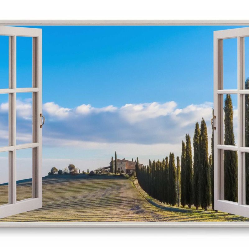 Wandbild 120x80cm Fensterbild Toskana Italien Sommer Landhaus Landschaft