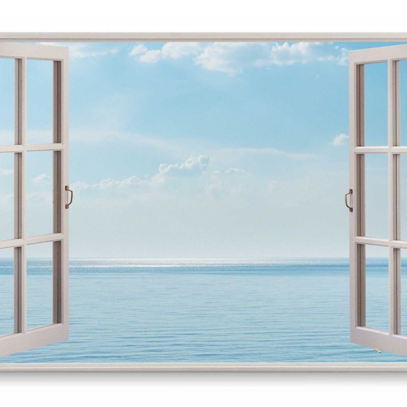 Wandbild 120x80cm Fensterbild Meer Blau Horizont Ozean Himmel Wasser