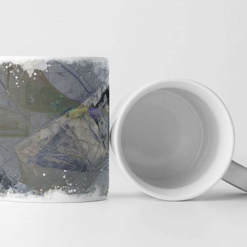 Tasse Geschenk grau, silbergrau, geometrische Figuren