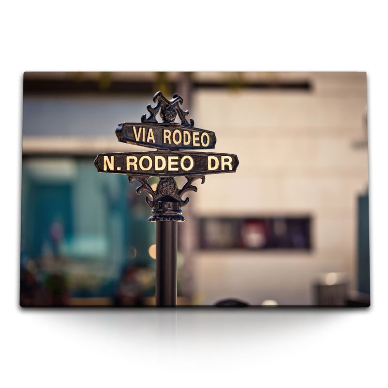 120x80cm Wandbild auf Leinwand Via Rodeo Drive Straßenschild Los Angeles