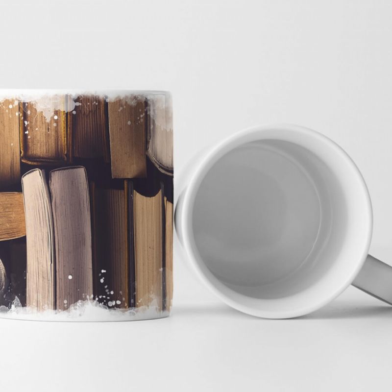 Tasse Geschenk Künstlerische Fotografie – Alte Bücherstapel