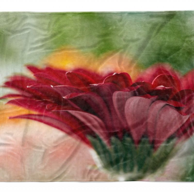 Handtuch Strandhandtuch Saunatuch Kuscheldecke  mit Fotomotiv Zinnie Rote Blume