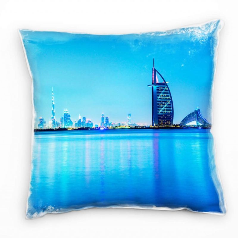 City, Dubai, Skyline, blau Deko Kissen 40x40cm für Couch Sofa Lounge Zierkissen