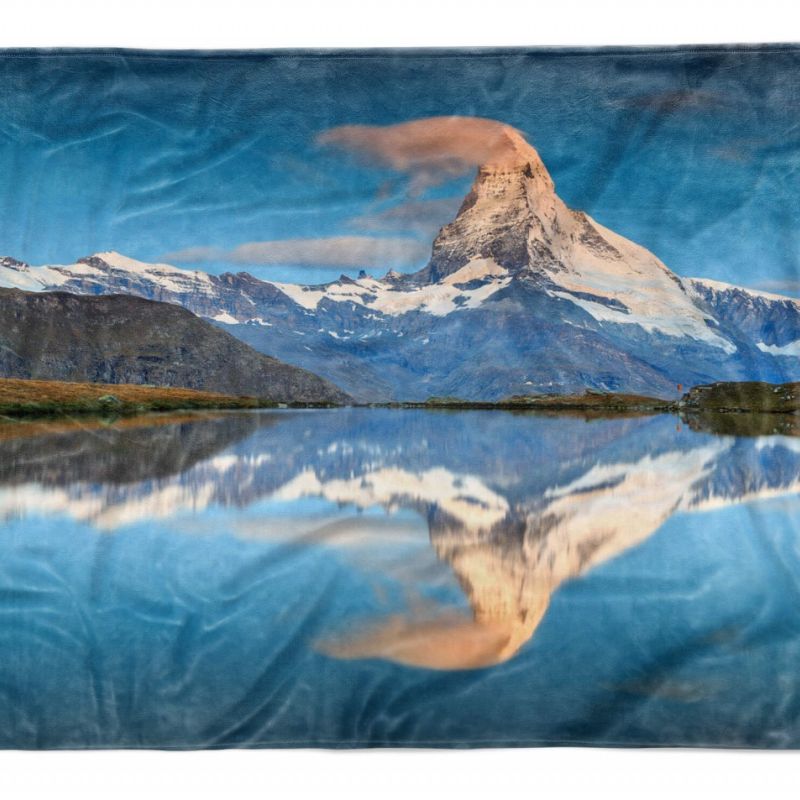 Handtuch Strandhandtuch Saunatuch Kuscheldecke mit Fotomotiv Bergsee Alpen Berggipfel