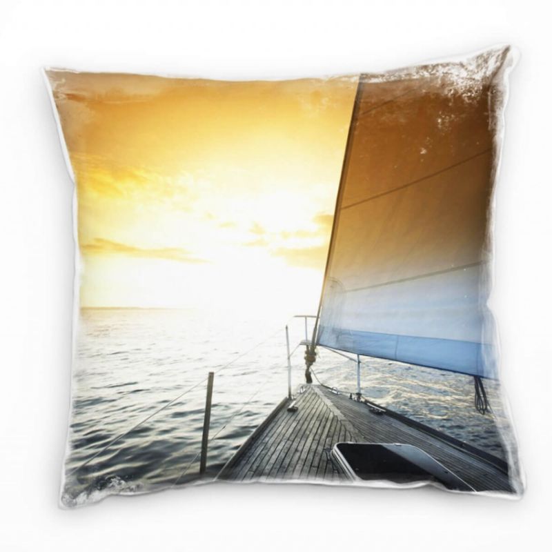 Meer, orange, blau, Segelboot, Sonnenaufgang Deko Kissen 40x40cm für Couch Sofa Lounge Zierkissen