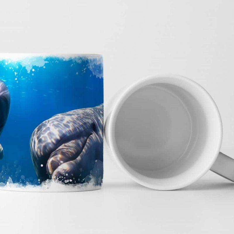 Tasse Geschenk Tierfotografie – Zwei Delfine unter dem Meeresspiegel