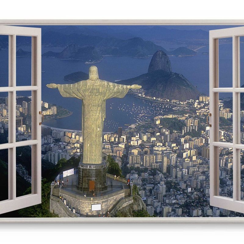 Wandbild 120x80cm Fensterbild Rio de Janeiro Berge Buch Sonnenuntergang