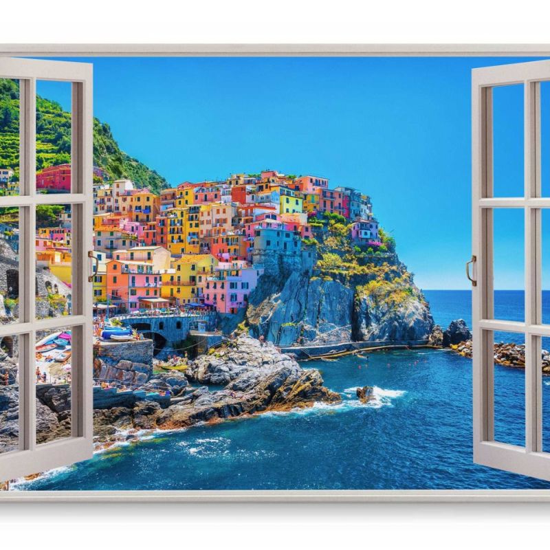 Wandbild 120x80cm Fensterbild Amalfi-Küste Italien Mittelmeer Küstendorf Blau