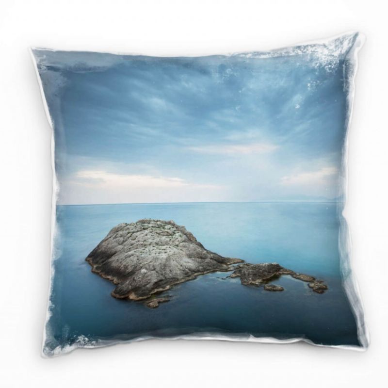 Meer, grau, blau, Felsen im Meer Deko Kissen 40x40cm für Couch Sofa Lounge Zierkissen