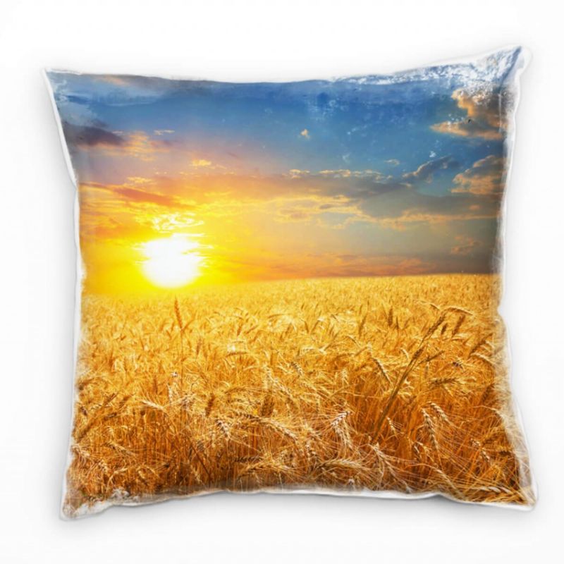 Landschaft, Feld, Sonnenuntergang, orange, blau Deko Kissen 40x40cm für Couch Sofa Lounge Zierkissen