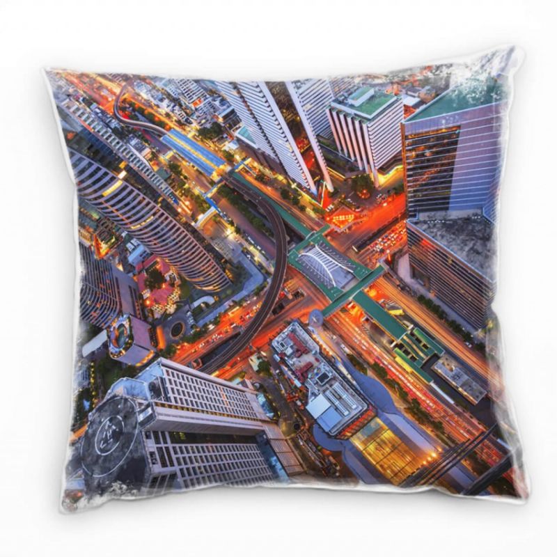 City, Hochhäuser, Lichtlinien, Nacht, grau, rot Deko Kissen 40x40cm für Couch Sofa Lounge Zierkissen