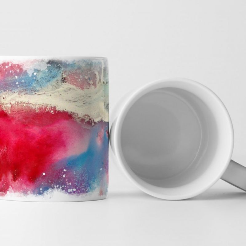 Tasse Geschenk abstraktes Bild – Wasserfarben in pink und blau