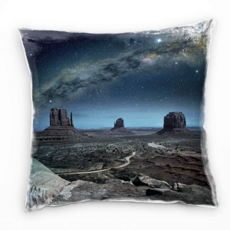 Landschaft, Felsen, Sterne, Nacht, braun, blau Deko Kissen 40x40cm für Couch Sofa Lounge Zierkissen