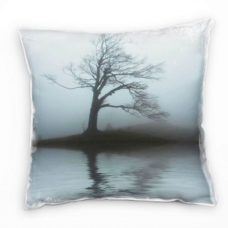 Natur, grau, schwarz, Sturm, Baum, düster, Nebel Deko Kissen 40x40cm für Couch Sofa Lounge Zierkisse