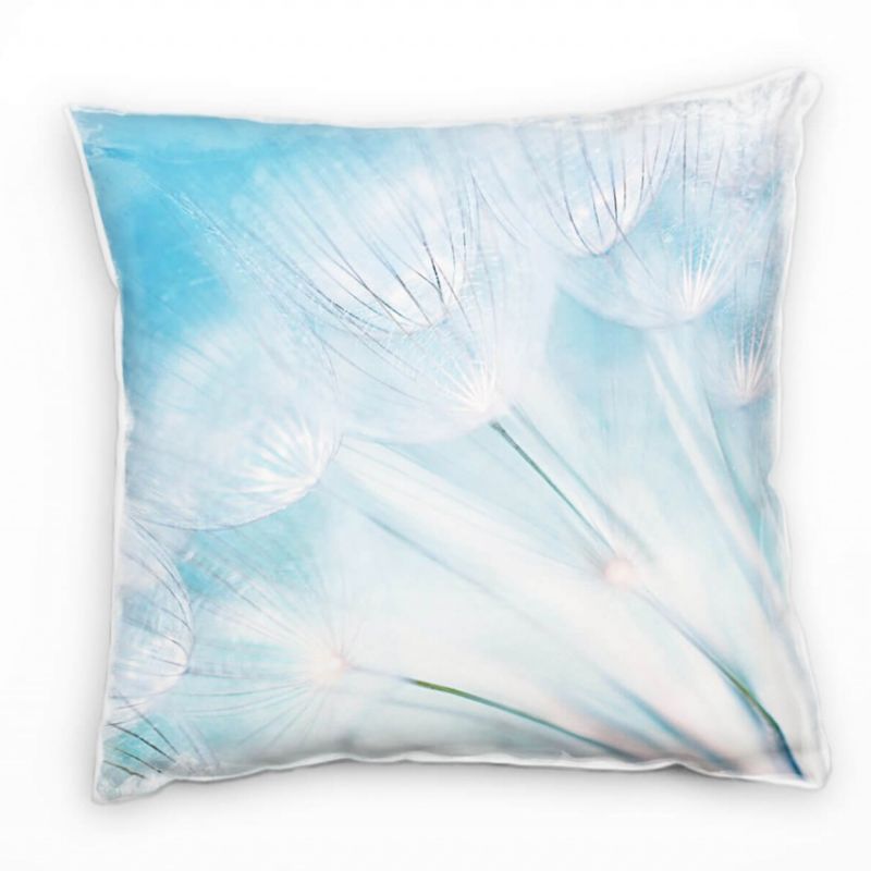 Blumen, blau, weiß, Pusteblume Deko Kissen 40x40cm für Couch Sofa Lounge Zierkissen