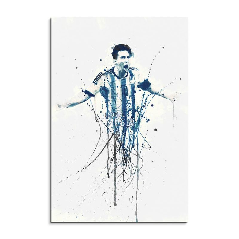 Lionel Messi 90x60cm Aquarell Art Wandbild auf Leinwand fertig gerahmt Original Sinus Art