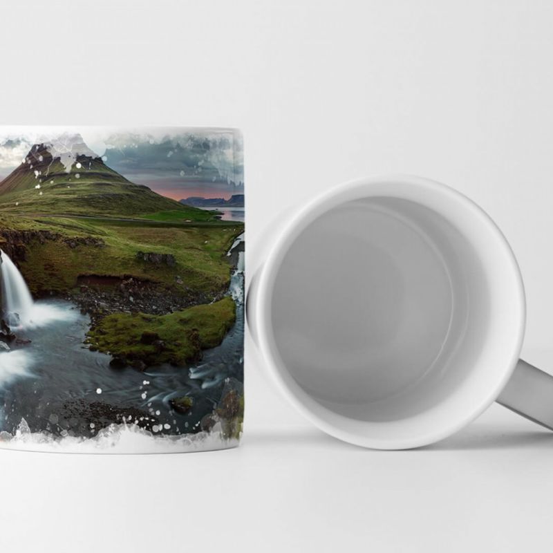 Tasse Geschenk Landschaftsfotografie – Kirkjufell Wasserfall bei Sonnenuntergang Island