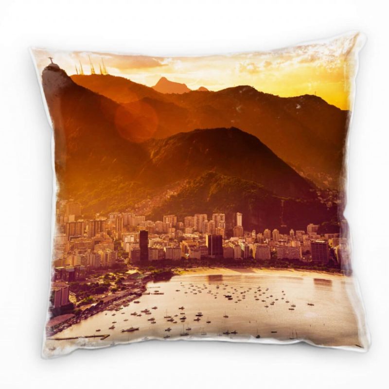 Strand und Meer, Rio De Janeiro, orange, Stadt Deko Kissen 40x40cm für Couch Sofa Lounge Zierkissen