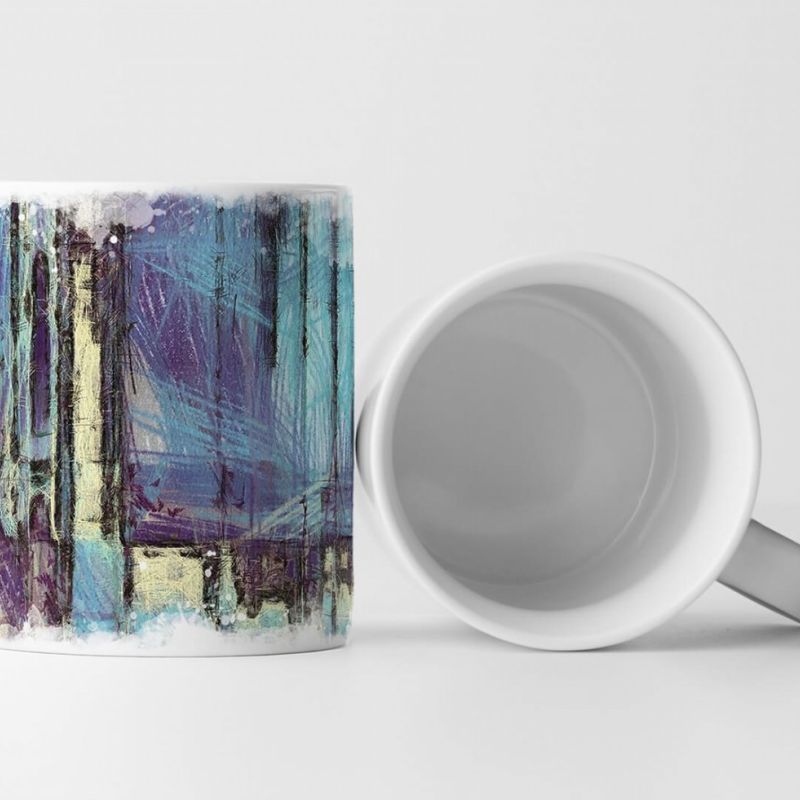 Tasse Geschenk Illustration – Abstraktes Bild mit schwarzen Streifen und Blau