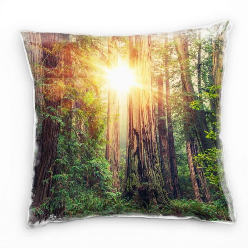 Natur, Wald, Sonnenschein, orange, grün, braun Deko Kissen 40x40cm für Couch Sofa Lounge Zierkissen