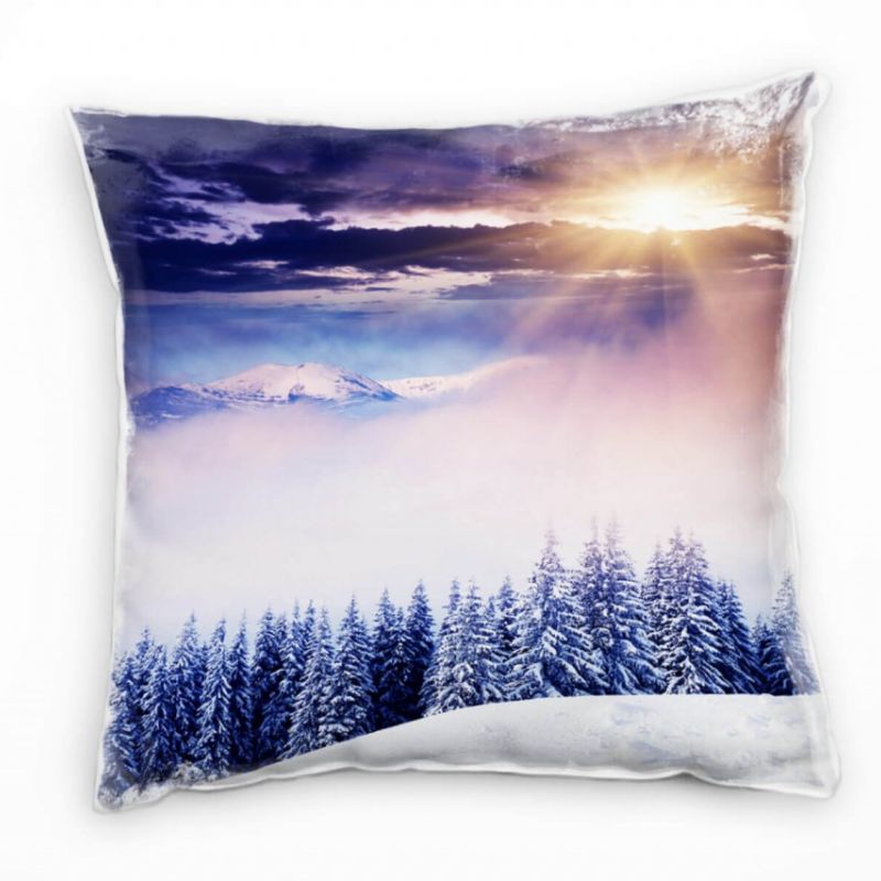 Winter, Landschaft, weiß, gelb, Schnee Deko Kissen 40x40cm für Couch Sofa Lounge Zierkissen