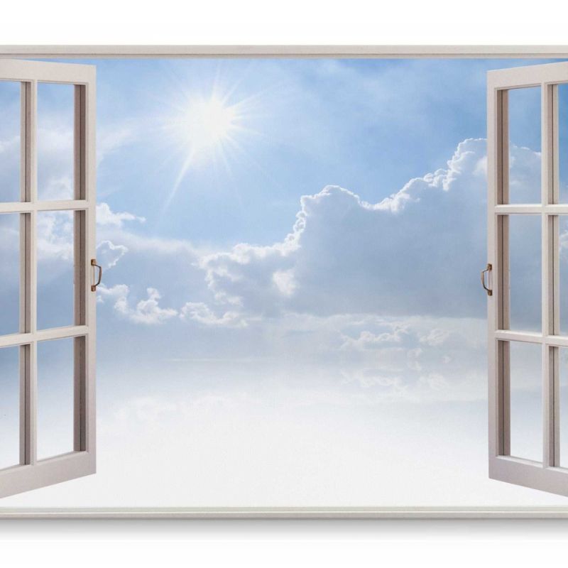 Wandbild 120x80cm Fensterbild Himmel Wolken Sonne Sonnenschein Blau