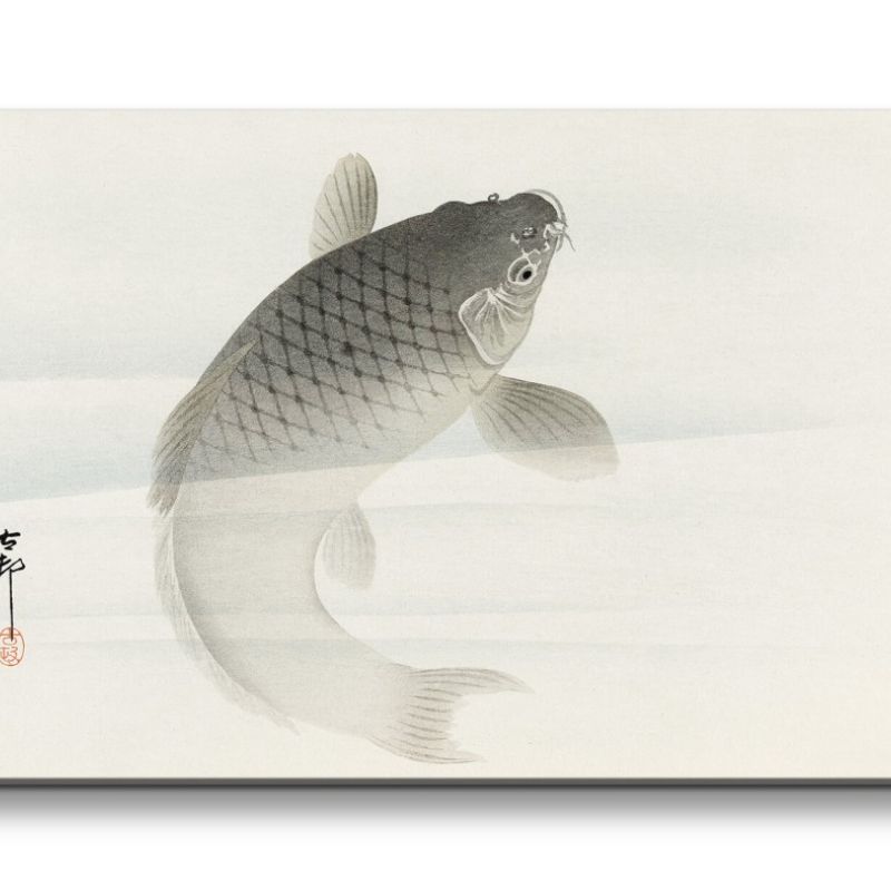 Remaster 120x60cm Ohara Koson traditionell japanische Kunst Koi Zuchtkrapfen Fisch Wasser