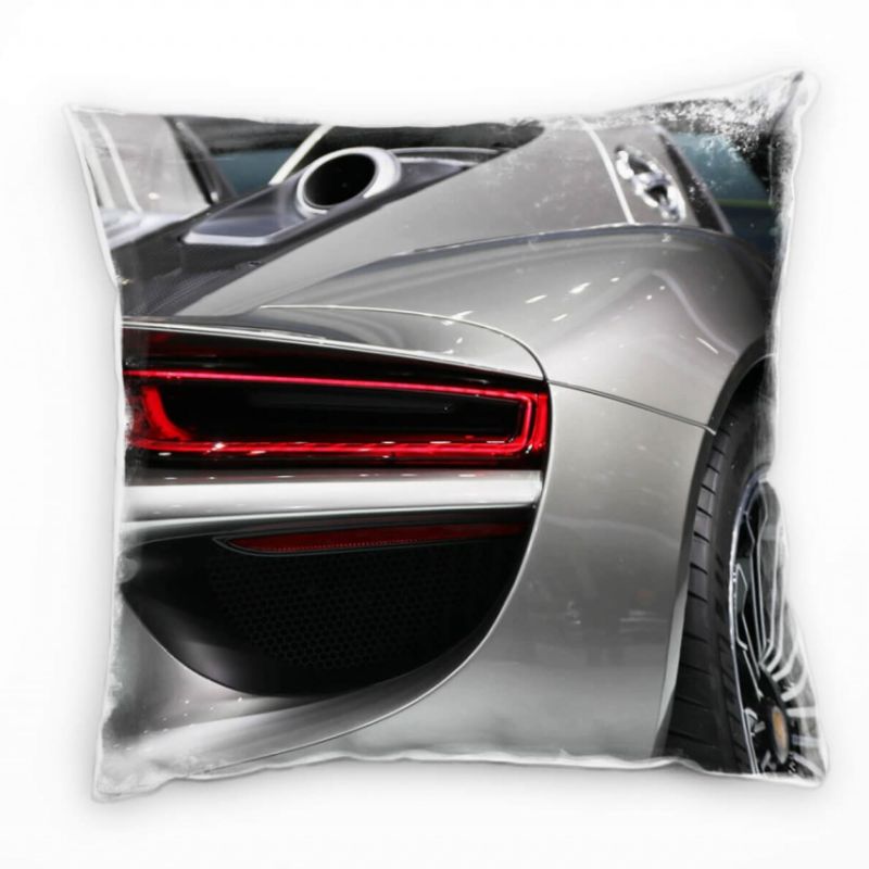 Macro, grau, silber, rot, Porsche 918, Rücklichter Deko Kissen 40x40cm für Couch Sofa Lounge Zierkis