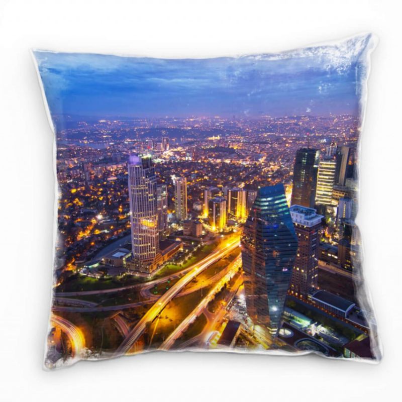 City, blau, orange, Istanbul, Nacht, Hochhäuser Deko Kissen 40x40cm für Couch Sofa Lounge Zierkissen