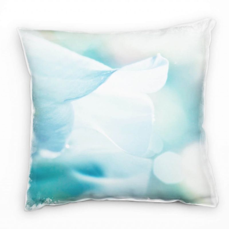 Macro, Blumen, Blütenblatt, blau, weiß Deko Kissen 40x40cm für Couch Sofa Lounge Zierkissen