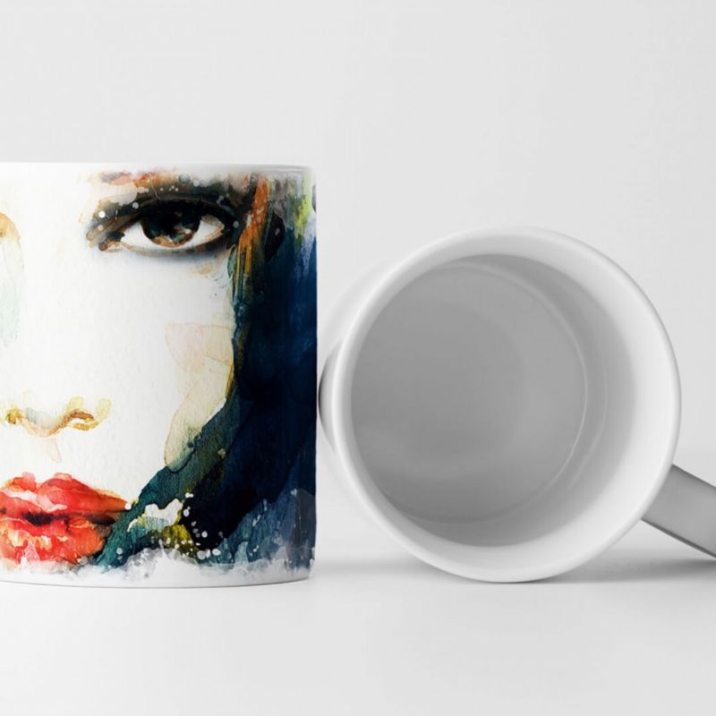 Tasse Geschenk Bild – Rothaarige Frau Wasserfarben