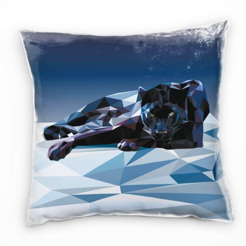 Illustration, Panther, Dreiecke, grau, blau Deko Kissen 40x40cm für Couch Sofa Lounge Zierkissen