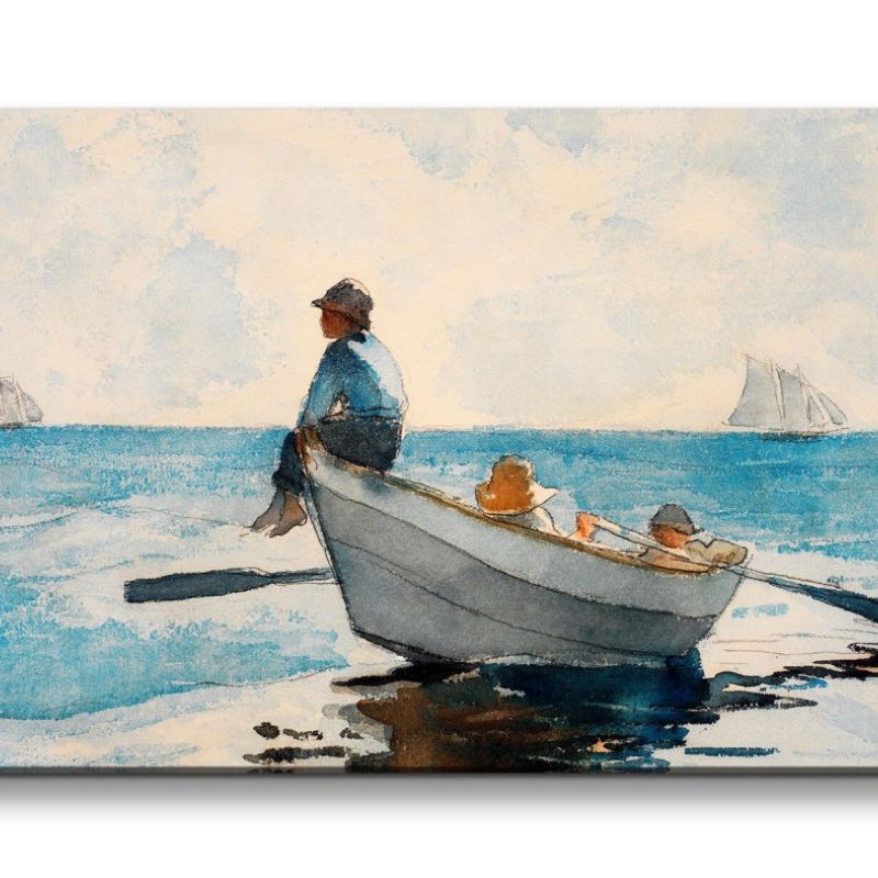 Remaster 120x60cm Winslow Homer weltberühmtes Wandbild Boys in a Dory Boot Meer Wunderschön