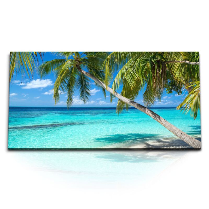 Kunstdruck Bilder 120x60cm Palmen Sonnenschein Insel Karibik Sommer Traumstrand