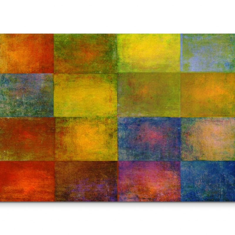 120x80cm Wandbild Geometrie Quadrate gelb blau rot grün braun